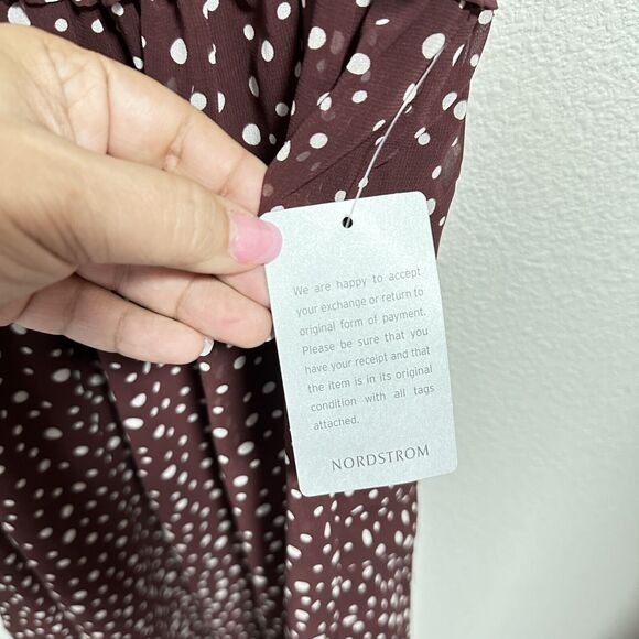 Max Studio Burgundy V Neck Polka Dot Flowy Ruffle Sleeve Dress Romantic Twee S/M - Picture 4 of 7